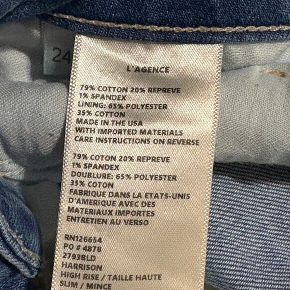 L'AGENCE Harrison High Rise Slim Straight Jeans Size 24 - Picture 11 of 12